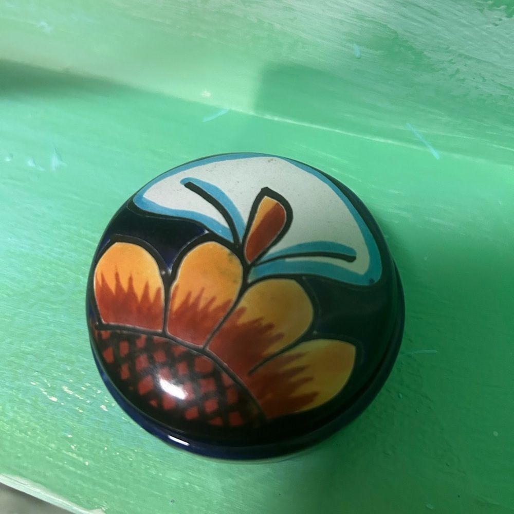 Handcrafted Floral Ceramic Small Trinket Box - Multicolor 2.5"